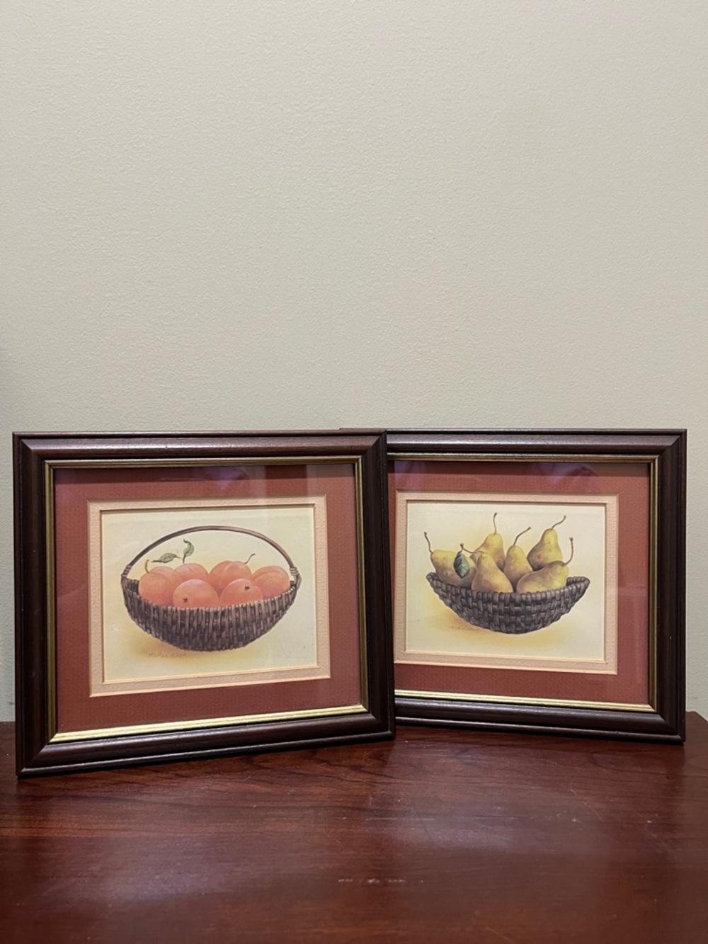Fruit Basket Wall Art Prints - Brown & Rust set of 2